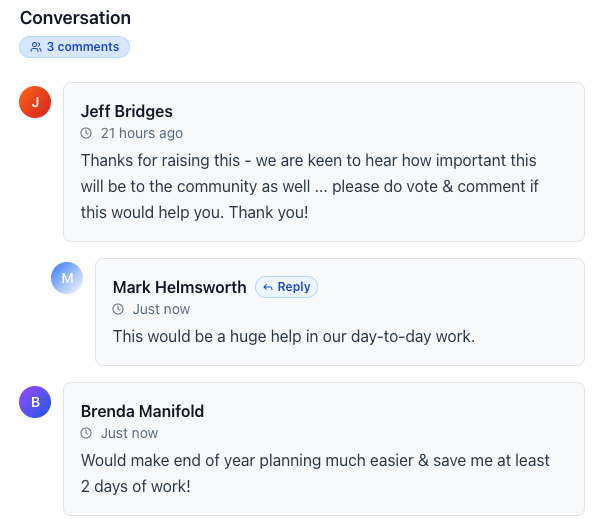 Community discussion and collaboration showing customer interactions